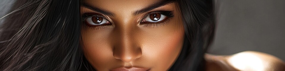 Poster - A close-up shot of a woman's face with long, dark hair