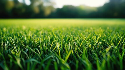 Poster - A serene scene of a green field with trees in the background, ideal for use in nature-inspired designs and projects