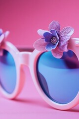 Aufkleber - A pair of sunglasses with colorful flowers attached to the frames