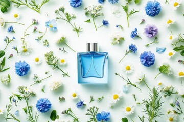 Poster - Perfume bottle surrounded by flowers, perfect for beauty or lifestyle concepts