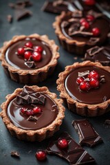 Poster - Assorted mini tarts topped with chocolate and cherries on a decorative plate