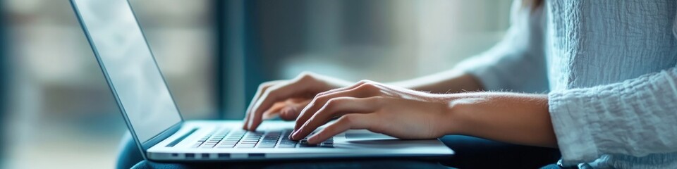 Poster - A person sitting at a desk with a laptop open, typing away
