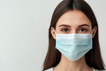 Poster - A person wearing a face mask looks directly at the camera, a simple yet powerful image