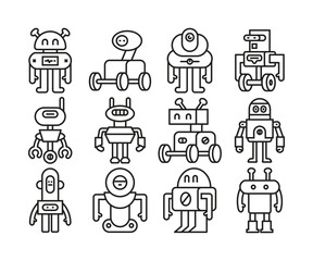 Wall Mural - robot character icons set line vector illustration