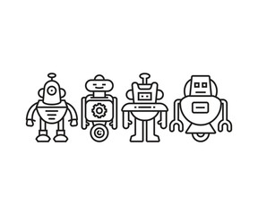 Wall Mural - robot character icons set line vector illustration