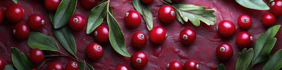 Aufkleber - Fresh cranberries with leaves in a close-up shot, perfect for food or nature photography