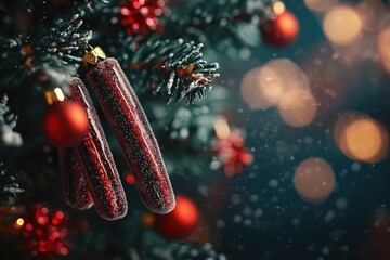 Poster - A close-up view of Christmas tree ornaments