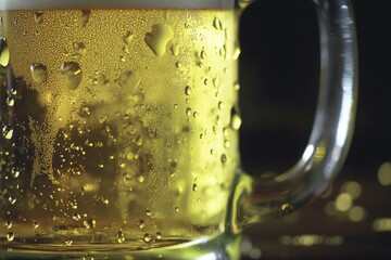 Poster - A close-up view of a glass filled with beer, perfect for advertising or editorial use