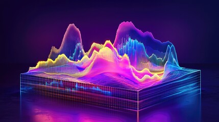 Poster - Neon Data Visualization, Abstract 3D Chart