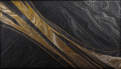 Poster - luxury black and gold abstract texture with flowing metallic lines, elegant dark fabric background for interior design and branding