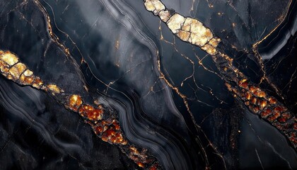 Poster - luxury black marble with gold veins, abstract mineral texture, elegant dark stone background, high-end design, modern decor