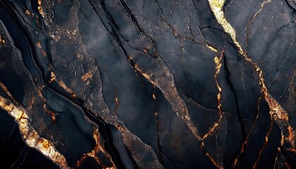 Poster - luxury black marble with gold veins, abstract mineral texture, elegant dark stone background, high-end design, modern decor