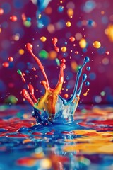 Poster - A vibrant splash of paint on a blue surface, great for backgrounds and designs