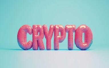 Wall Mural - of the word CRYPTO built from digital blockchain patterns, on a pastel background