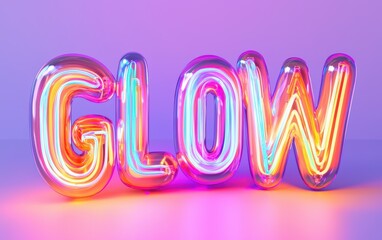 Wall Mural - of the word GLOW shaped from neon tubes emitting vibrant colors, on a pastel background