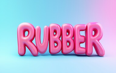 Wall Mural - of the word RUBBER created from soft flexible rubber texture, on a pastel background