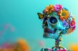 © Sudipta - miniature people in Glossy shinny Intricate colorful Intricate golden, rule of thirds, banner design without text Day of the dead rule of thirds, corner right side placed