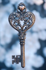 Wall Mural - A metal key with a heart-shaped design, suitable for romantic or sentimental uses