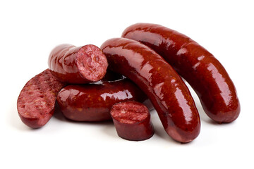 Wall Mural - Oktoberfest Smoked pork Sausages, isolated on white background.