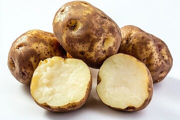 Sticker - A collection of potatoes arranged on a white background, ideal for food and kitchen-themed designs