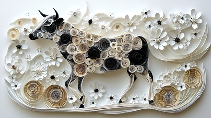 Wall Mural - Paper Cow Art, Floral Background, Decorative, Home Decor