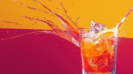 Wall Mural -   A glass of freshly squeezed orange juice topped with a splash of water and garnished with a juicy slice of orange