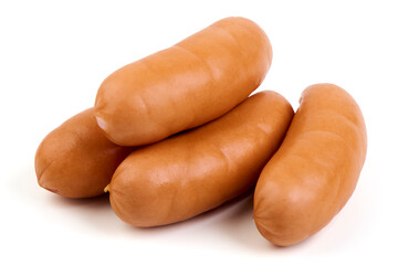 Wall Mural - Boiled sausage, close-up, isolated on a white background.