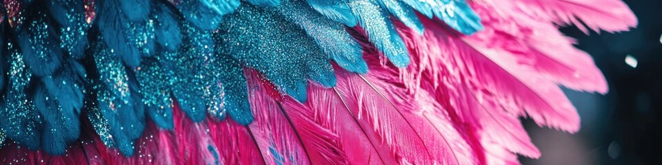 Poster - A close-up shot of a beautiful pink and blue feather