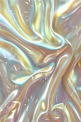Poster - Iridescent holographic fluid waves in pastel colors create abstract flowing pattern with metallic shine and luminous ripples for modern luxury design background.