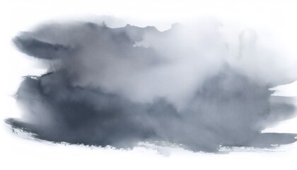 Poster - dark gray watercolor painting creating abstract shapes on white background