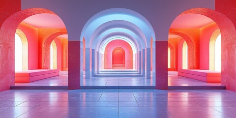Poster - architectural wonder of colorful arches contemporary gallery interior design modern environment wide