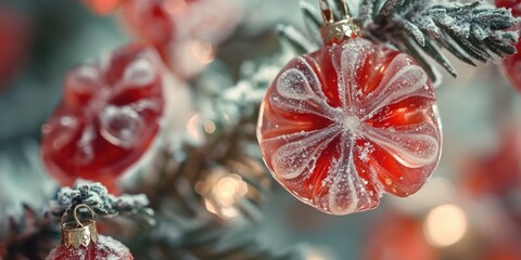 Canvas Print - A detailed view of a Christmas ornament hanging from a tree branch