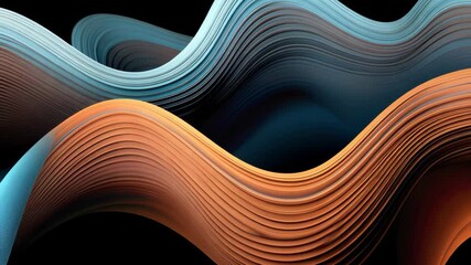 Poster - Soft waves of blue and orange colors undulate gracefully over a jet black background, creating a mesmerizing abstract display of fluidity and harmony in motion