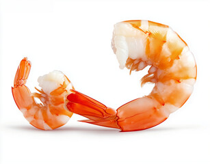 Sticker -  fresh, cooked shrimp with their shells on, arranged on a clean white surface.