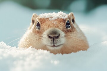 Wall Mural - Close-up of a small animal standing in the snow, great for winter-themed illustrations or design projects