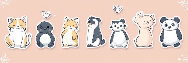 Poster - Stickers featuring cute animal designs in soft pastel colors for creative projects and decorations. Generative AI