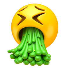 Canvas Print - Vomiting Emoji with Green Spew in 3D Render with transparent background