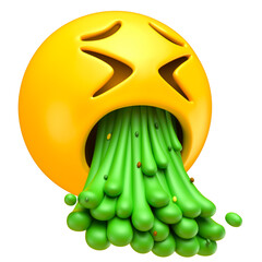 Canvas Print - Vomiting Emoji with Green Spew in 3D Render with transparent background