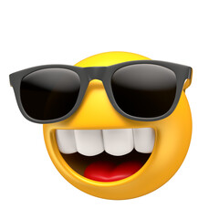 Canvas Print - Cool Smiling Emoji with Sunglasses in 3D Render with transparent background