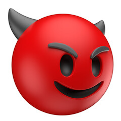 Canvas Print - Smiling Devil Emoji with Horns in 3D Render with transparent background