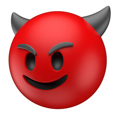 Wall Mural - Smiling Devil Emoji with Horns in 3D Render with transparent background