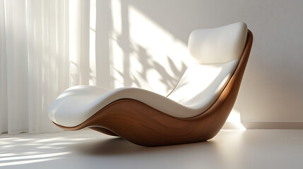 Wall Mural - A white and brown recliner chair with a white pillow