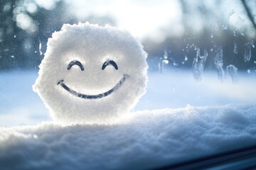 Sticker - A snowball with a smiling face sits in the snow, perfect for winter scenes or children's themes