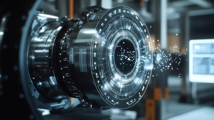 Aufkleber - innovative manufacturing process visualized with holographic interface projecting data and informati