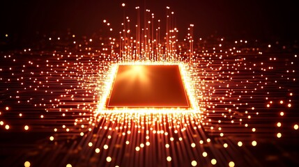 Poster - Glowing CPU, data streams, dark background, tech concept