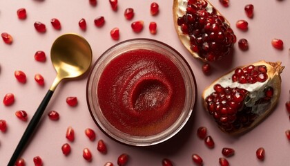 Wall Mural - Pomegranate seeds and homemade jam. Delicious and healthy.