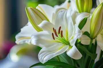 Poster - A close-up view of fresh flowers arranged in a vase