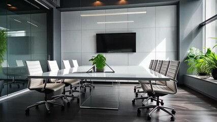 Aufkleber - High quality 4k animation of a modern conference room with sleek design and natural lighting featuring an elegant table and chairs