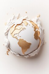 Canvas Print - A golden globe emerges from a cracked, white surface.