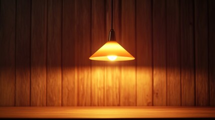 Poster - A warm glow emanates from a lamp placed on a wooden table